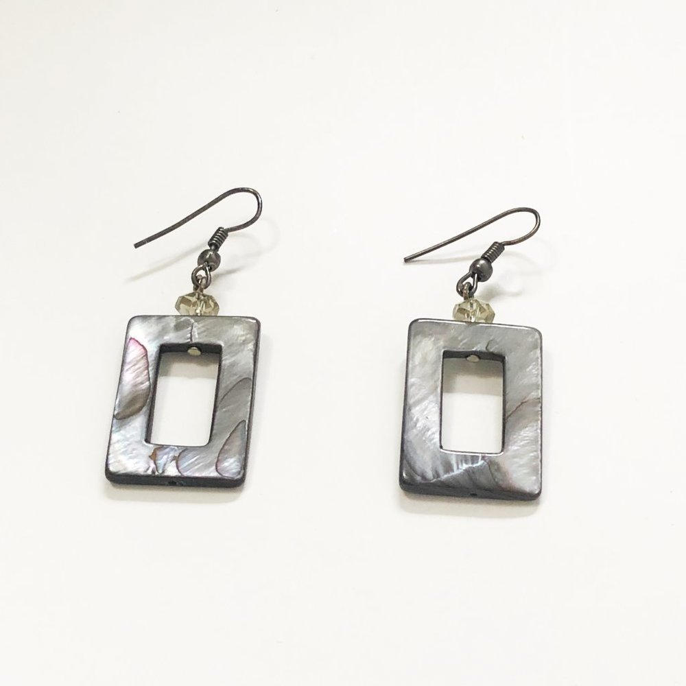 Grey Mother of Pearl Rectangular Earrings